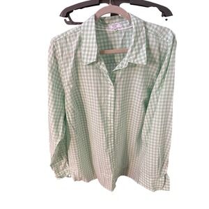 Crown & Ivy Curvy Womens 2X Mint Green Gingham Check Shirt Long Sleeve